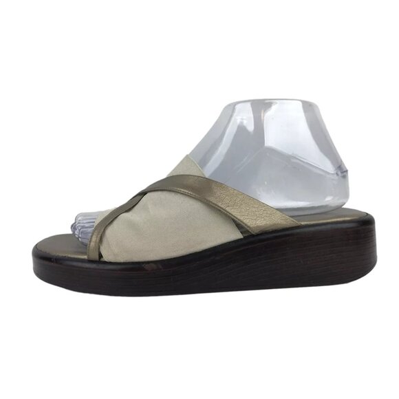 A. Marinelli Womens Brown Slip On Cross Strap Wedge Slide Sandal Size US 8.5 M - Picture 2 of 9